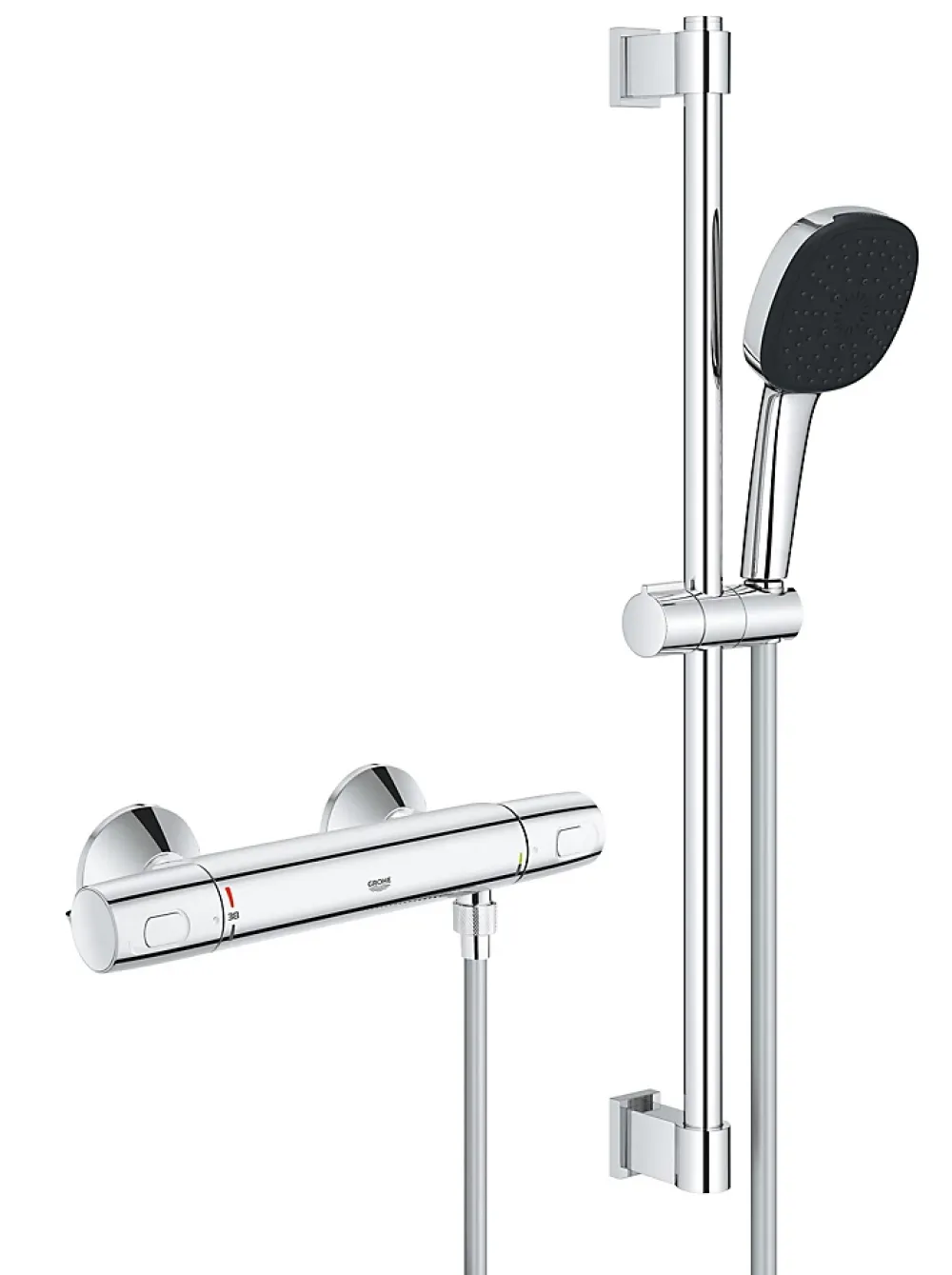 Grohe Ensemble mitigeur de douche thermostatique + douchette + flexible et barre, chrome, Trend