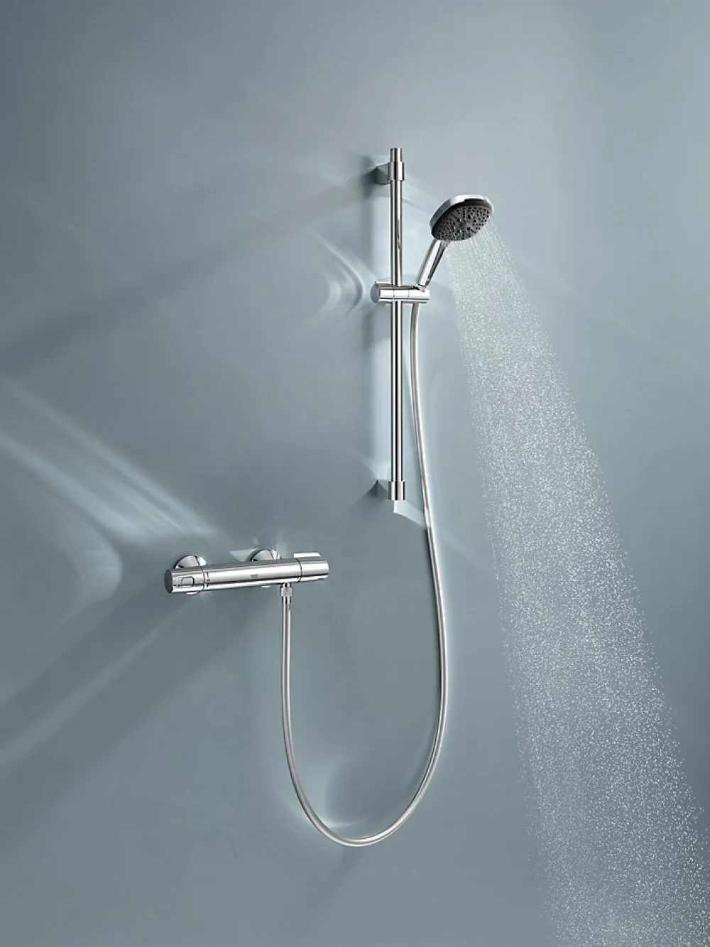 Grohe Ensemble mitigeur de douche thermostatique + douchette + flexible et barre, chrome, Trend