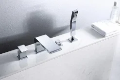 Robinet De Baignoire|Bernstein Ensemble Robinet mélangeur Chrome Baignoire 4 trous en Cascade, Ensemble Pommeau Douchette Bain - 6080