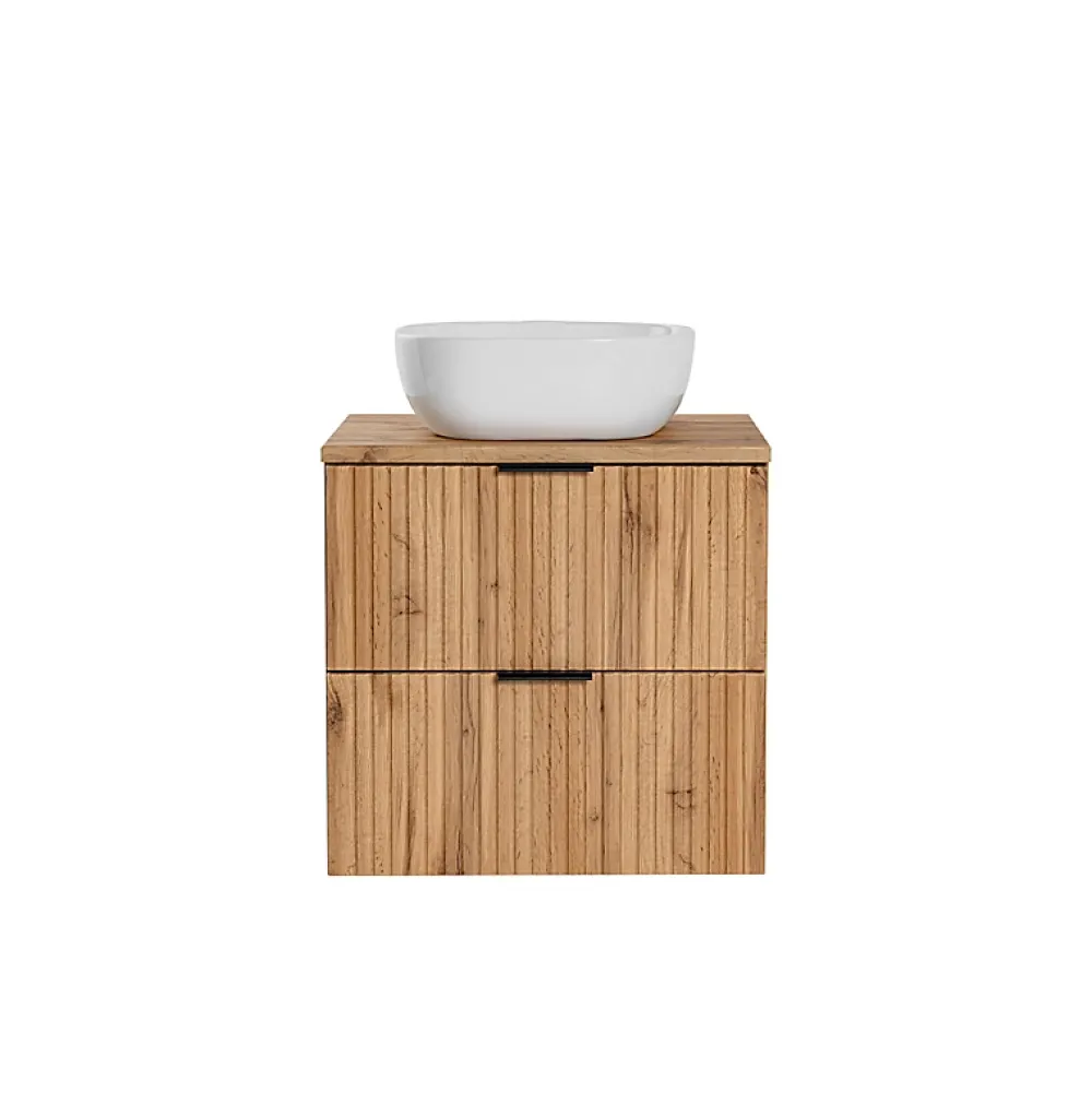 Meuble Sous Lavabo|Stellameuble Ensemble salle de bain ADEL OAK 60cm vasque à poser