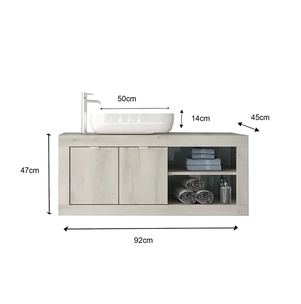 Meuble De Salle De Bains Faible Profondeur|Autres Ensemble salle de bain BASIC pin blanc, 92 x 47 x 45 cm