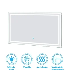 AICA Sanitaire Ensemble Salle De Bain 100cm meuble blanc avec miroir lumineux
