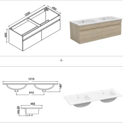 AICA Sanitaire Ensemble Salle De Bain 120cm meuble Chêne Wotan avec miroir lumineux