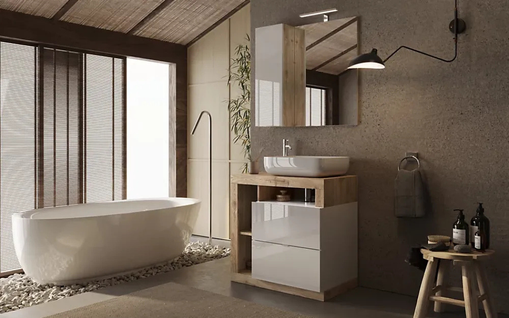Azura Home Design Ensemble salle de bain meuble+miroir+vasque HAMBURG blanc brillant, Kadiz 79 x 79 x 49 cm