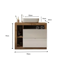 Azura Home Design Ensemble salle de bain meuble+miroir+vasque HAMBURG blanc brillant, Kadiz 79 x 79 x 49 cm