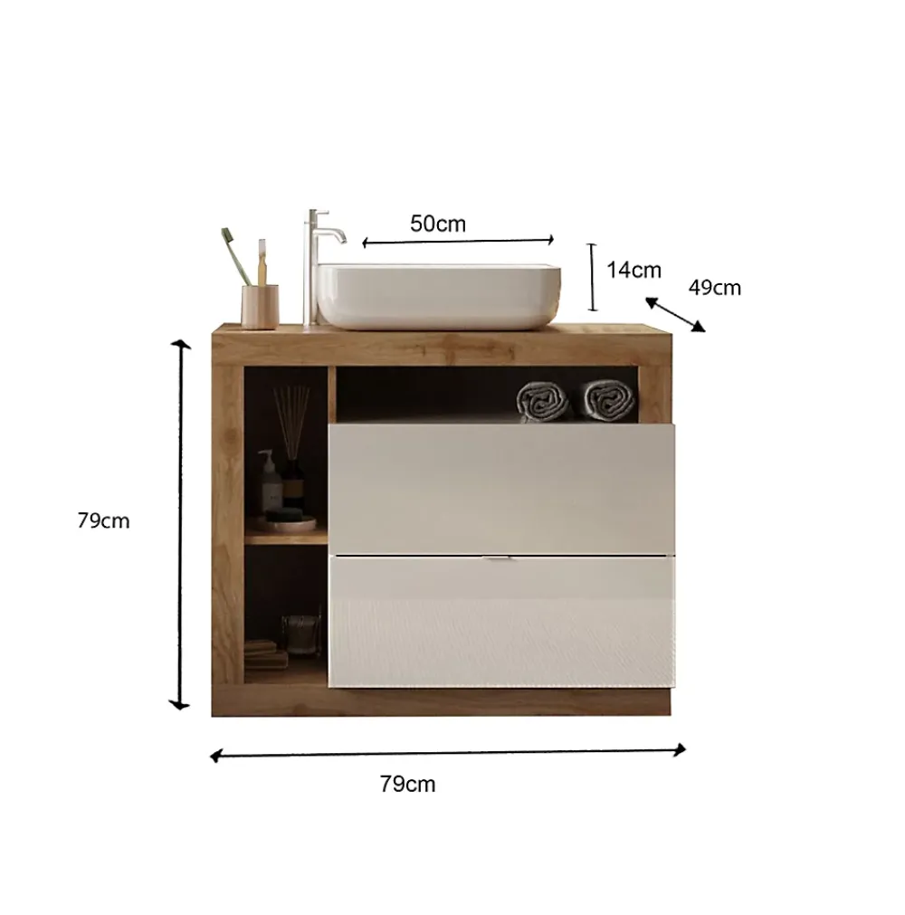 Azura Home Design Ensemble salle de bain meuble+miroir+vasque HAMBURG blanc brillant, Kadiz 79 x 79 x 49 cm
