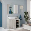 Autres Ensemble salle de bain, meuble+miroir+vasque BASIC pin blanc, 92 x 78 x 45 cm