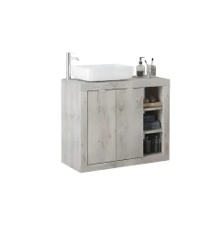 Autres Ensemble salle de bain, meuble+miroir+vasque BASIC pin blanc, 92 x 78 x 45 cm