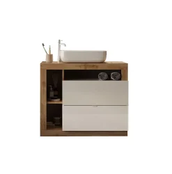 Meuble De Salle De Bains Faible Profondeur|Autres Ensemble salle de bain meuble+miroir+vasque HAMBURG blanc brillant, Kadiz 110 x 79 x 49 cm