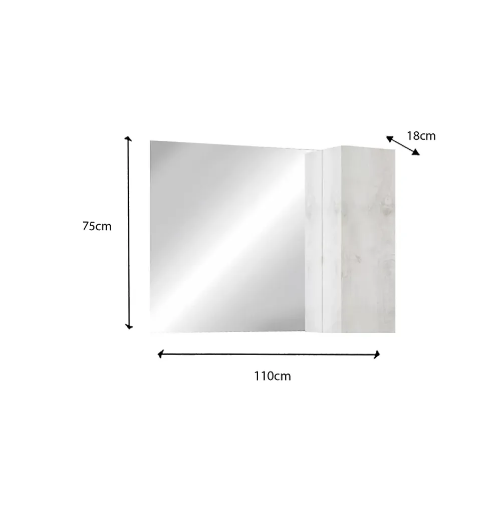 Autres Ensemble salle de bain, meuble+miroir+vasque BASIC pin blanc, 110 x 78 x 45 cm