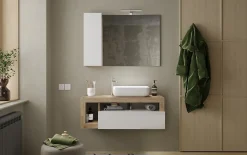 Meuble De Salle De Bains Faible Profondeur|Azura Home Design Ensemble salle de bain meuble suspendu+miroir+vasque HAMBURG blanc brillant, Kadiz 110 x 47 x 49 cm