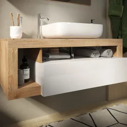 Meuble De Salle De Bains Faible Profondeur|Azura Home Design Ensemble salle de bain meuble suspendu+miroir+vasque HAMBURG blanc brillant, Kadiz 110 x 47 x 49 cm