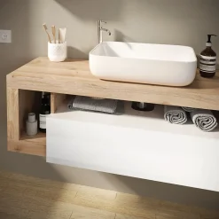 Meuble De Salle De Bains Faible Profondeur|Azura Home Design Ensemble salle de bain meuble suspendu+miroir+vasque HAMBURG blanc brillant, Kadiz 110 x 47 x 49 cm