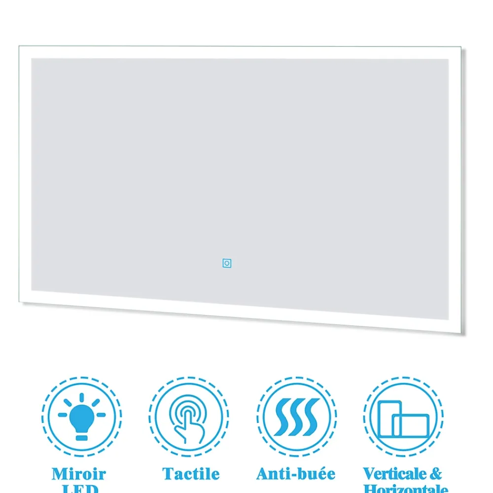 AICA Sanitaire Ensemble Salle De Bain simple vasque avec colonne et miroir 60cm meuble blanc