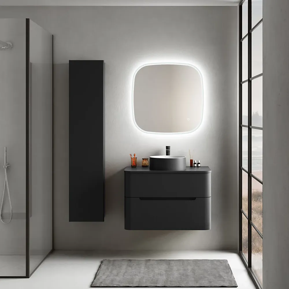 Ensemble salle de bains L. 84 cm meuble sous vasque + plan de toilette noir mat Alba