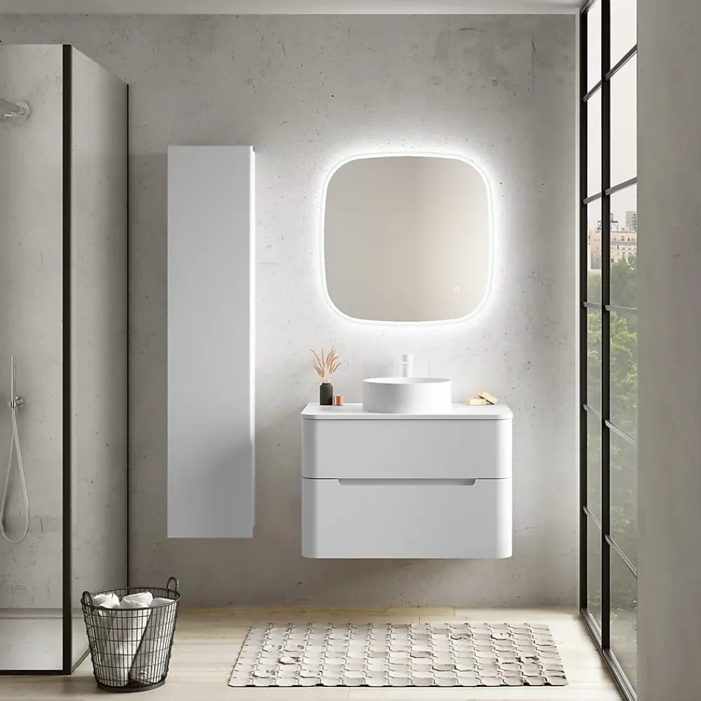 Ensemble salle de bains L. 84 cm meuble sous vasque + plan de toilette blanc mat Alba