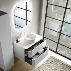 Ensemble salle de bains L. 84 cm meuble sous vasque + plan de toilette blanc mat Alba