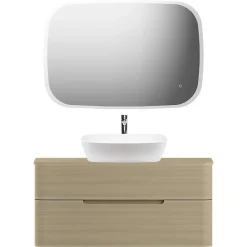 Ensemble salle de bains L. 104 cm meuble sous vasque + plan de toilette décor bois natuel Alba