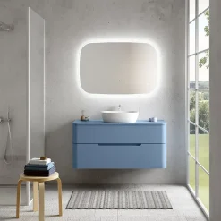 Meuble Buanderie| Ensemble salle de bains L. 119 cm meuble sous vasque + plan de toilette bleu mat Alba
