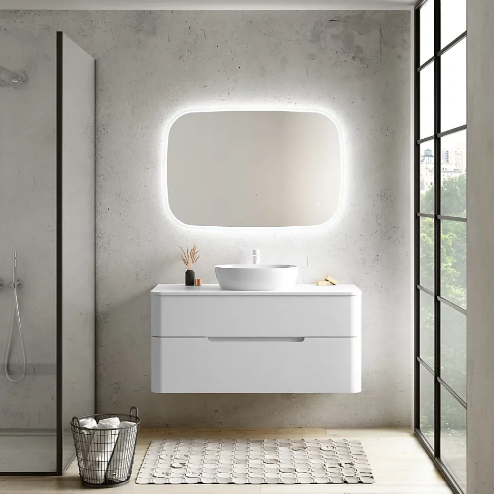 Ensemble salle de bains L. 119 cm meuble sous vasque + plan de toilette blanc mat Alba