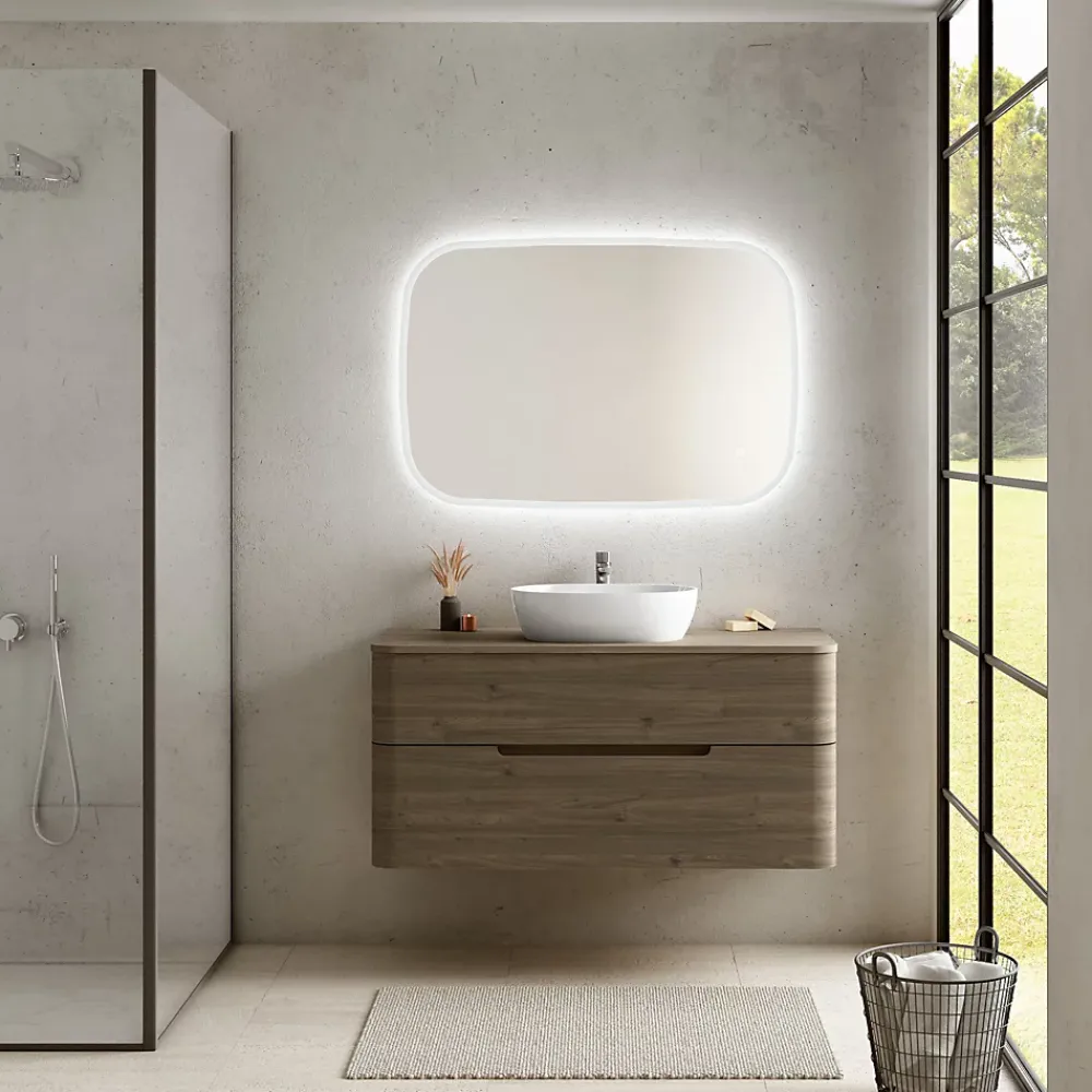 Ensemble salle de bains L. 119 cm meuble sous vasque + plan de toilette décor noyer Alba