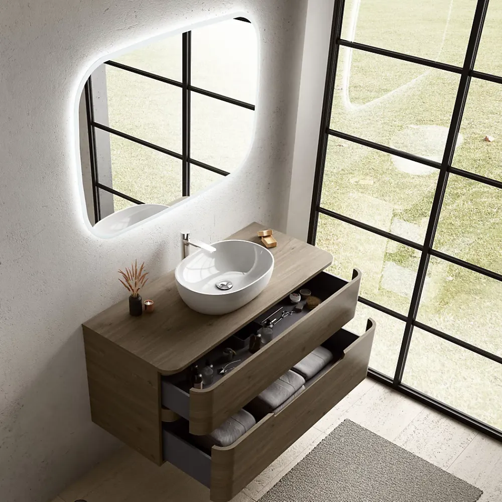 Ensemble salle de bains L. 119 cm meuble sous vasque + plan de toilette décor noyer Alba