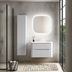 Ensemble salle de bains L. 84 cm meuble sous vasque blanc mat + plan vasque blanc brillant Alba