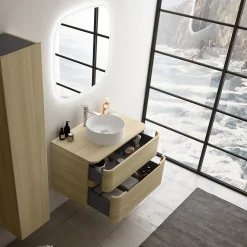 Ensemble salle de bains L. 84 cm meuble sous vasque + plan de toilette décor chêne clair Alba