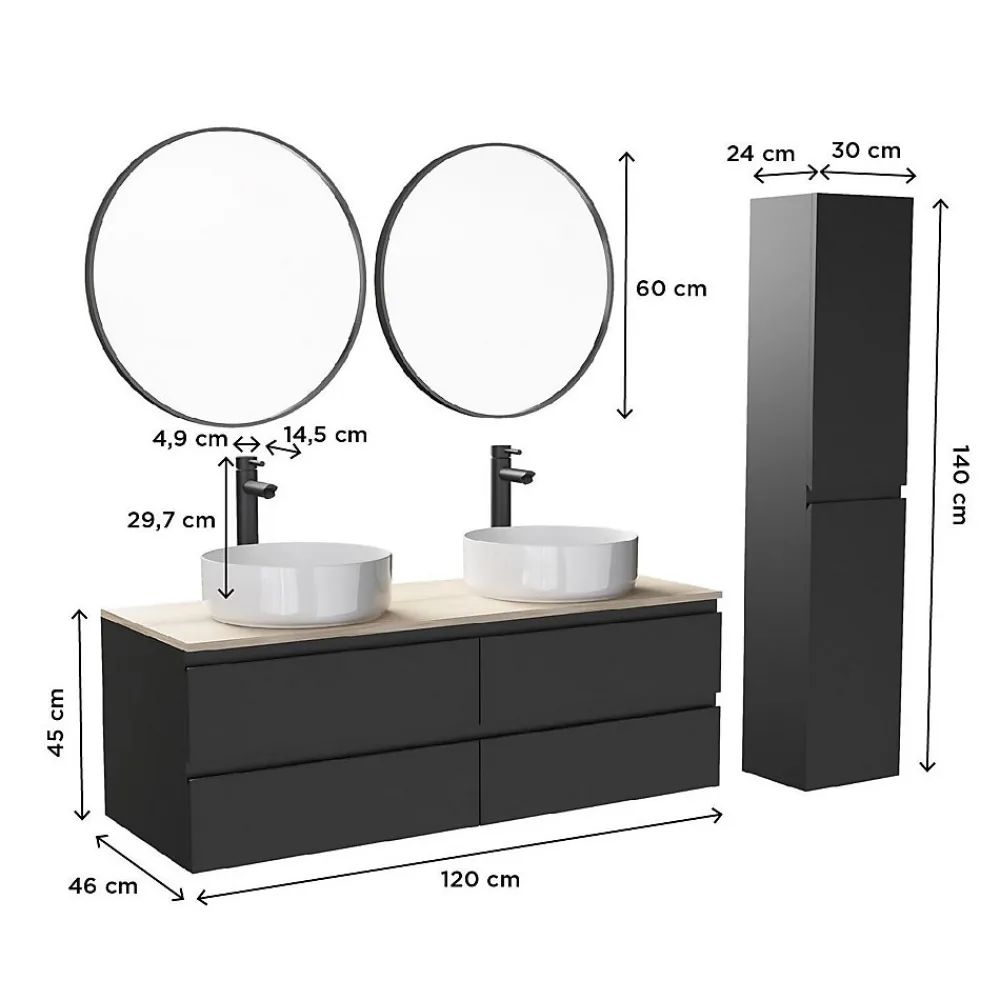 Mob-In Ensemble SORRENTO double vasque suspendu 120cm
