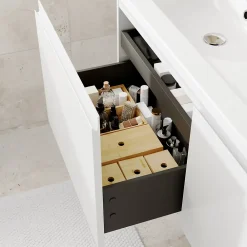 GoodHome Ensemble sous vasque + plan vasque résine l.120 cm, blanc mat, Levanna