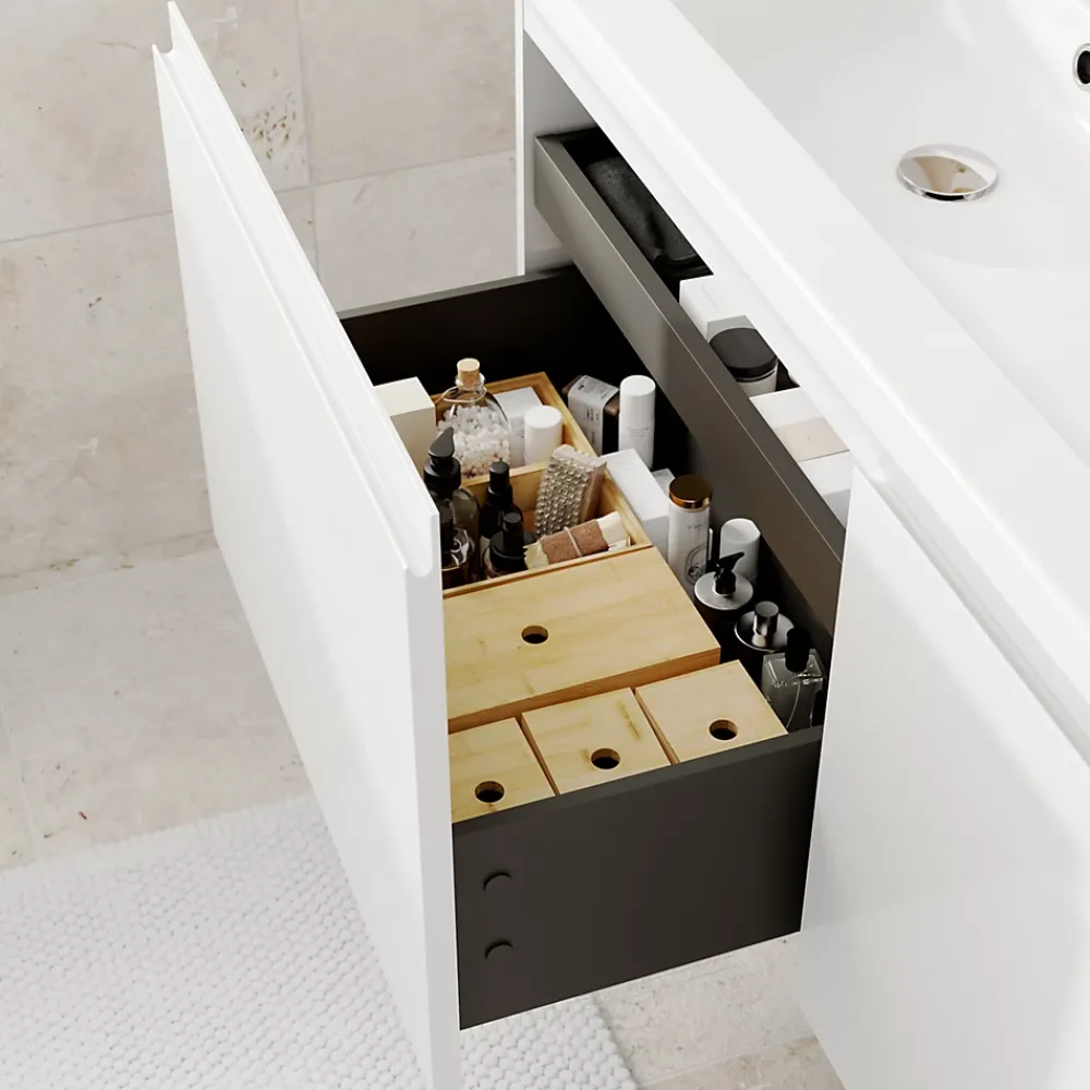 GoodHome Ensemble sous vasque + plan vasque résine l.120 cm, blanc mat, Levanna