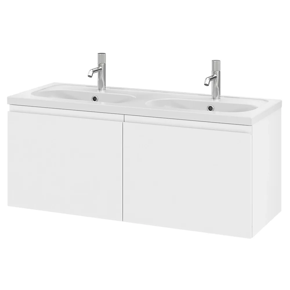 GoodHome Ensemble sous vasque + plan vasque résine l.120 cm, blanc mat, Levanna