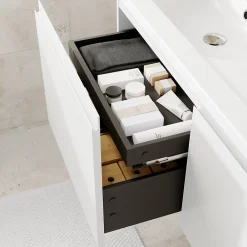 GoodHome Ensemble sous vasque + plan vasque résine l.120 cm, blanc mat, Levanna