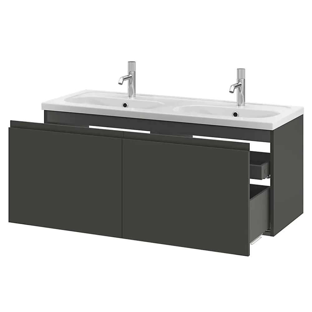 GoodHome Ensemble sous vasque + plan vasque résine l.120 cm, gris anthracite, Levanna
