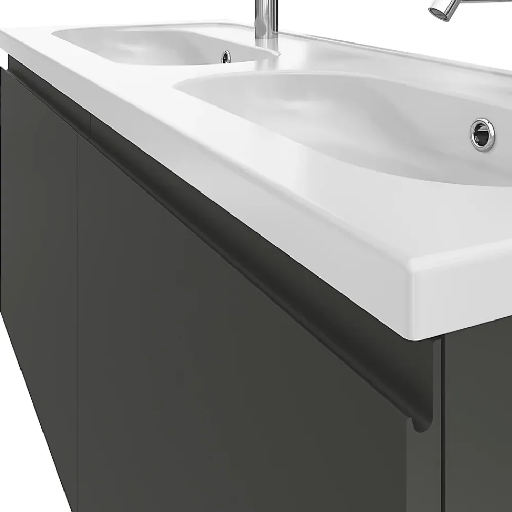 GoodHome Ensemble sous vasque + plan vasque résine l.120 cm, gris anthracite, Levanna