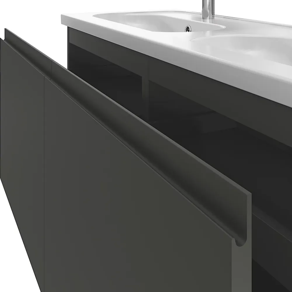 GoodHome Ensemble sous vasque + plan vasque résine l.120 cm, gris anthracite, Levanna