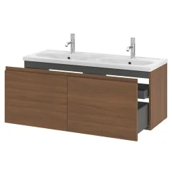 GoodHome Ensemble sous vasque effet noyer 2 tiroirs + plan vasque blanc en céramique l.120 cm, Levanna