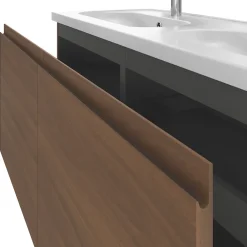 GoodHome Ensemble sous vasque effet noyer 2 tiroirs + plan vasque blanc en céramique l.120 cm, Levanna
