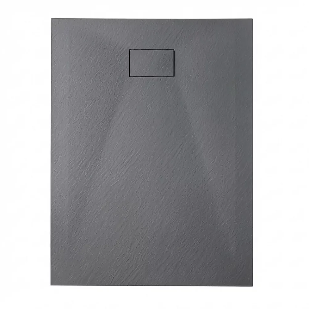 Receveur De Douche|Ceramia Essential 140x80 cm receveur de douche rectangulaire à poser SMC avec surface effet pierre, gris foncé (CERAES14080DG)