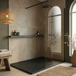 Ceramia Essential 120x80 cm receveur de douche rectangulaire à poser SMC avec surface effet pierre, noir (CERAES12080B)