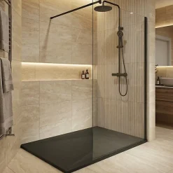 Ceramia Essential 120x80 cm receveur de douche rectangulaire à poser SMC avec surface effet pierre, noir (CERAES12080B)