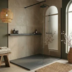 Ceramia Essential 120x90 cm receveur de douche rectangulaire à poser SMC avec surface effet pierre, gris foncé (CERAES12090DG)