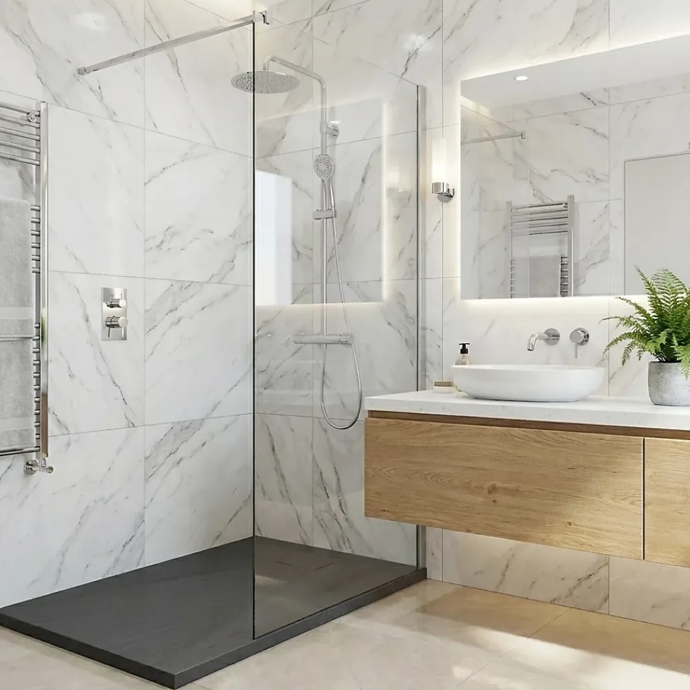 Ceramia Essential 120x90 cm receveur de douche rectangulaire à poser SMC avec surface effet pierre, gris foncé (CERAES12090DG)