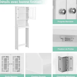 Lave-Mains|Giantex Etagere de Rangement Dessus Toilette Placard avec Deux Portes Transparentes Place de Toilette et Machine a Laver en Bas