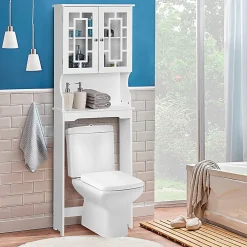 Lave-Mains|Giantex Etagere de Rangement Dessus Toilette Placard avec Deux Portes Transparentes Place de Toilette et Machine a Laver en Bas