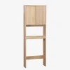 Sweeek Etagère / Meuble WC Linear avec portes coulissantes. 3 espaces de rangement. naturel. 64 x 20 x 180 cm
