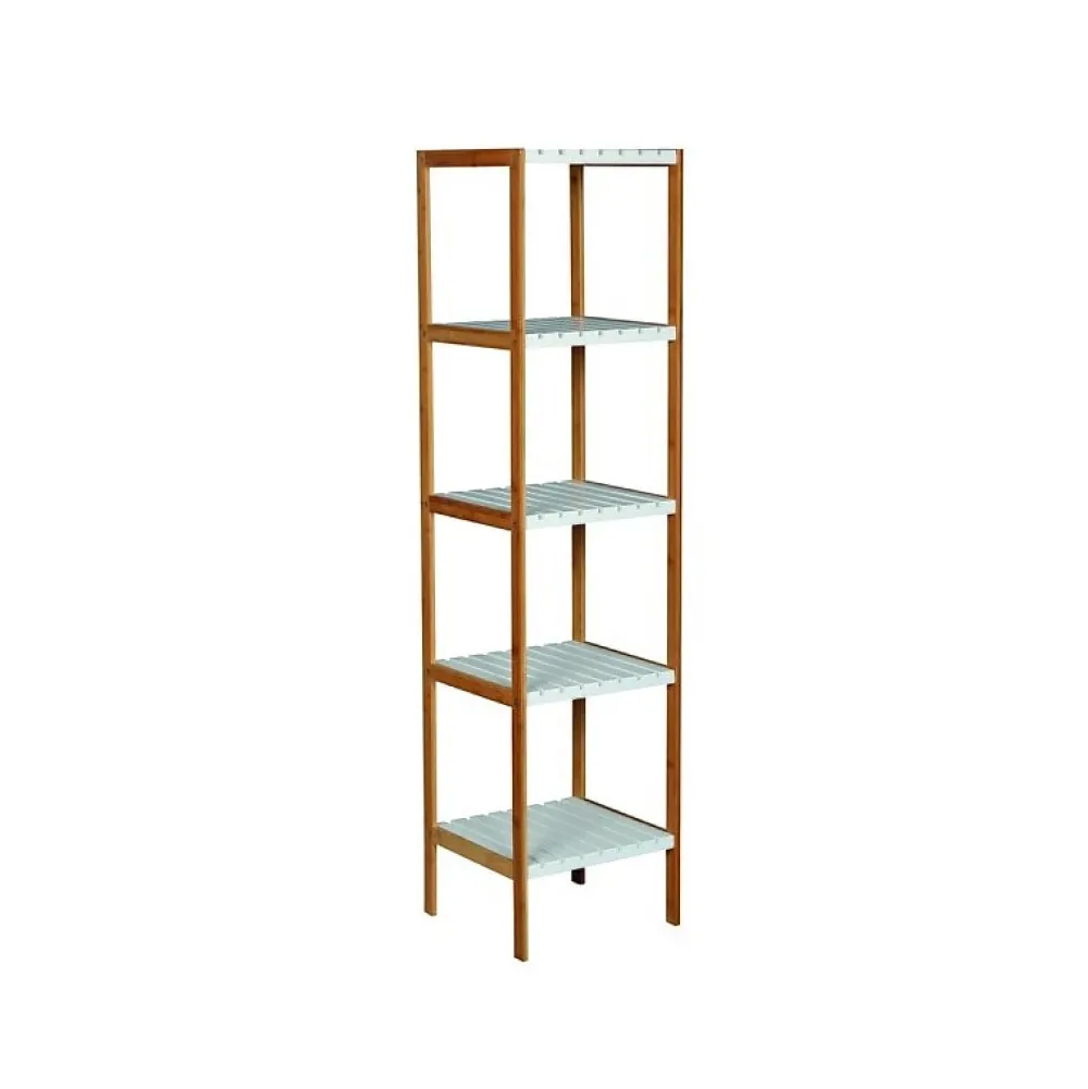 Etagère Salle De Bains|MSV Etagère 5 Niveaux Bambou MDF Blanc