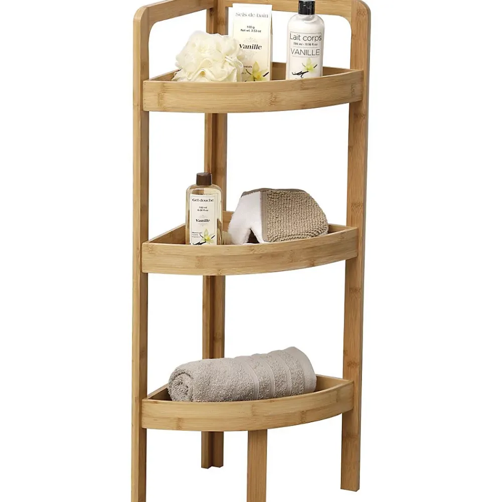 Tendance Etagère d'angle 3 niveaux en bambou - - Meuble de salle de bain - Noir - Aspect bois - A encastrer