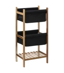 5Five Etagère de rangement 3 niveaux en Bois et Tissu Noir H 73.2 cm
