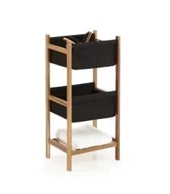 5Five Etagère de rangement 3 niveaux en Bois et Tissu Noir H 73.2 cm